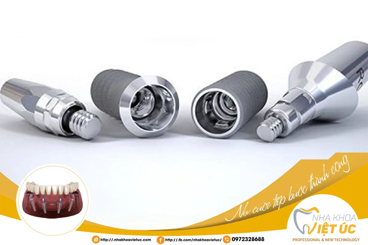 Trụ Implant được chế tạo từ hợp chất titanium có đặc tính sinh học đặc biệt nên có thể tích hợp vững chắc với xương hàm copy